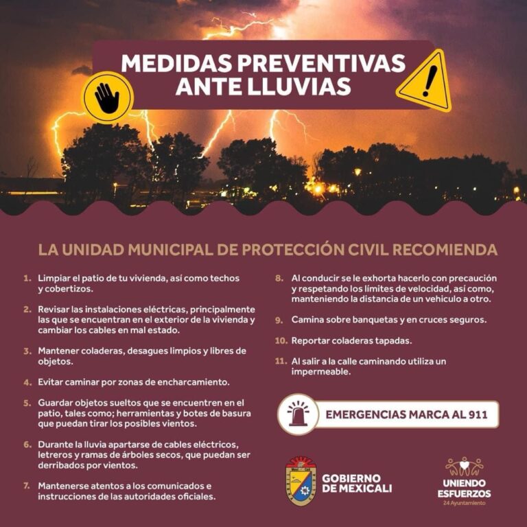 Lee más sobre el artículo RECOMENDACION DE PROTECIÓN CIVIL ANTE LLUVIAS.