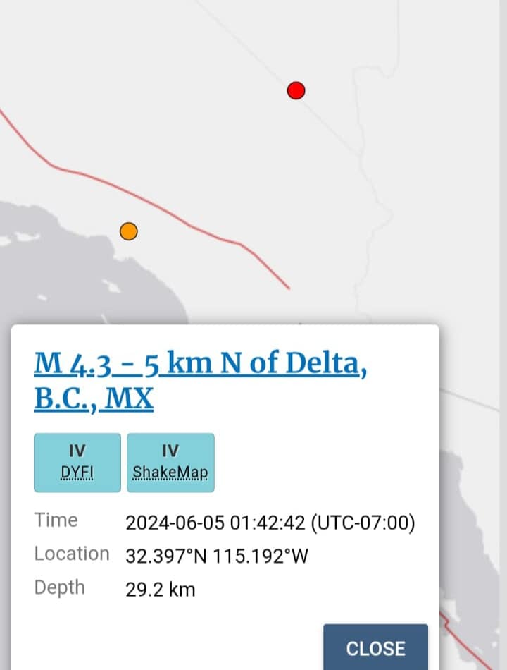 Lee más sobre el artículo Réplicas de sismos continúan en Mexicali. Los movimientos de tierra más intensos osilaron entre los 4.3 y 4.6 grados y tuvieron su epicentro en el Valle de Mexicali, a la 1:42 de la madrugada y el segundo a las 4:58 de la mañana, en la falla ubicada en la geotérmica, por lo que estos movimientos de tierra fueron reportados muy cerca del ejido Delta.