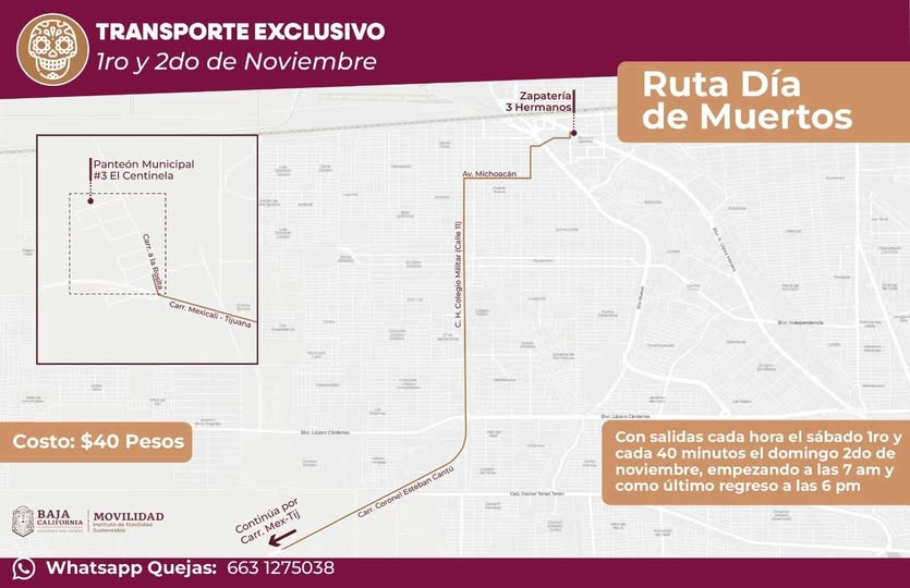 Habrá ruta especial al Panteón del Centinela por Día de Muertos ,1 y 2 de Nov. $40 por persona, primera salida a las 7am y último regreso desde el camposanto a las 6pm